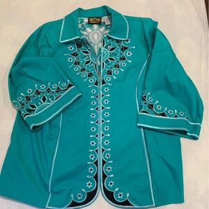Bob Mackie Teal Embroidered Jean Jacket